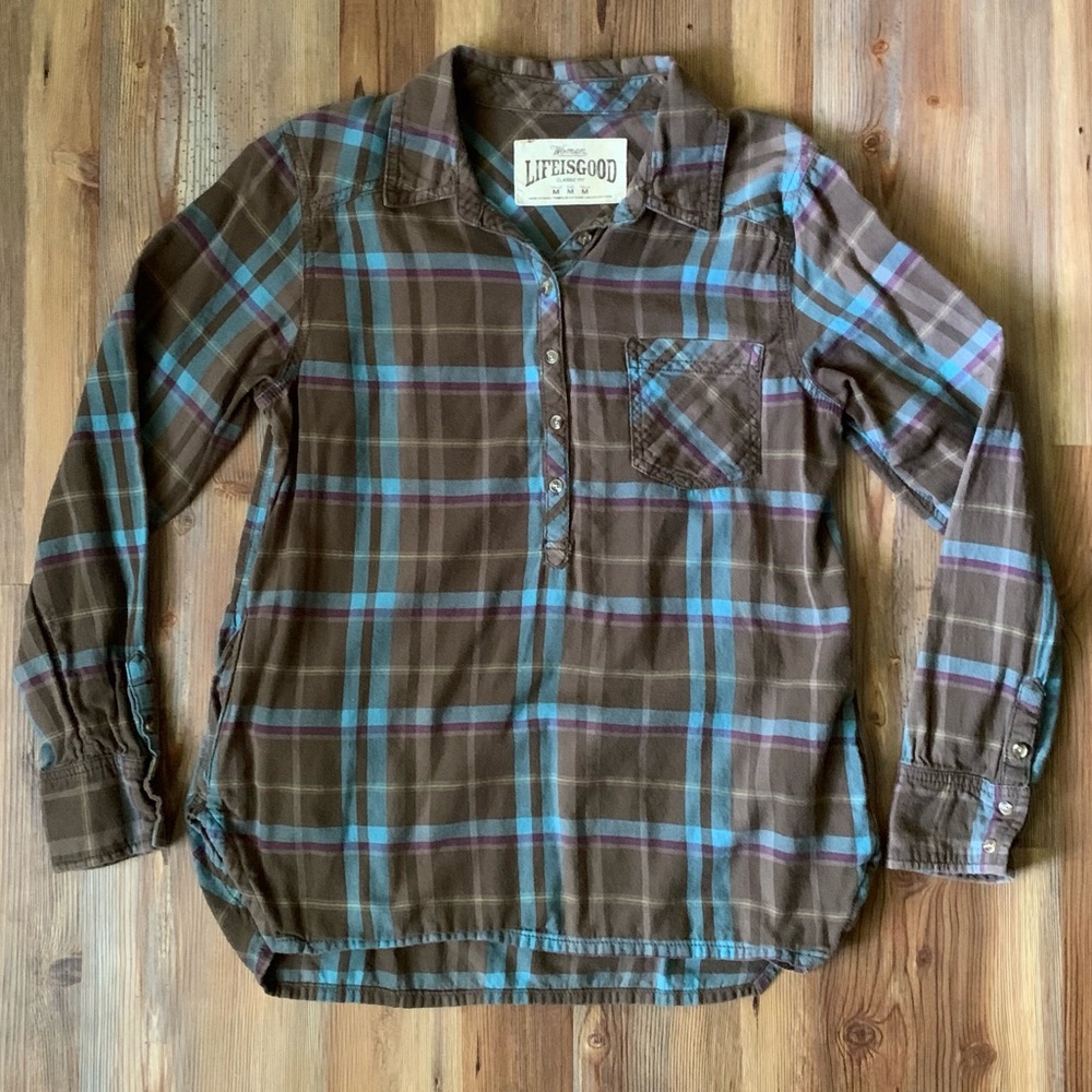 Life is Good Women’s Brushed Flannel Top, Sz Medium